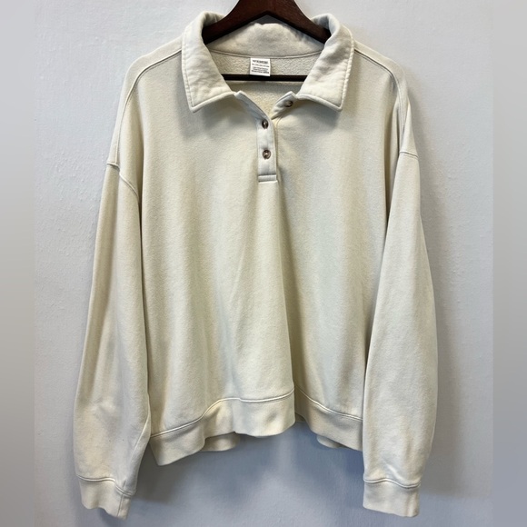 PINK Victoria's Secret Cream Collared Pullover Oversized Henley Sweatshirt XXL - Picture 1 of 8